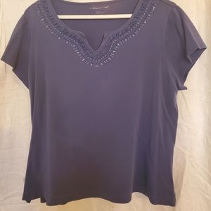Coldwater Creek women’s Navy V neck top with decorative collar size large